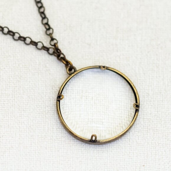 32 inch, Vintage Magnifying Glass Pendant Rolo Links Necklace - Q1 - Picture 1 of 3